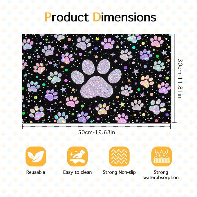 Pet Feedings Mats 20x12 inch Glitter Paw Print Pet Bowl Placemat Non Slip Mat - Image 6