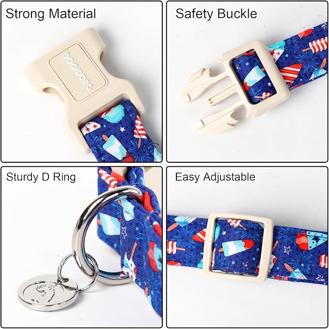 DOGWONG Cotton Dog Collar, Popcile Summer Dog Collar Durable Soft Natural - Image 3