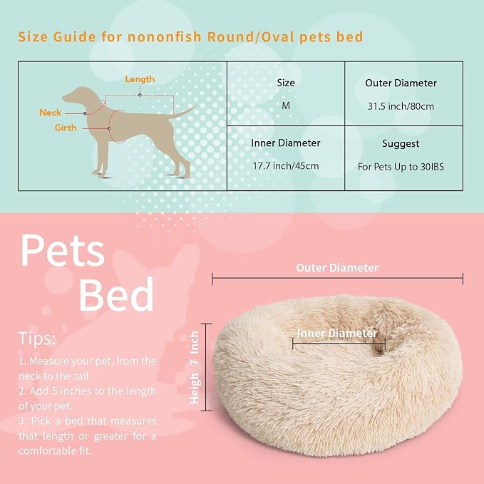 Calming Dog Bed for Medium Dogs Washable Donut 30 inches Anti-Slip Pet Bed - Image 3