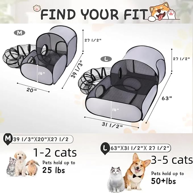 Dog Playpen with Surround Tunnel, Outdoor/Indoor Cat Playpen with Breathable - Image 2