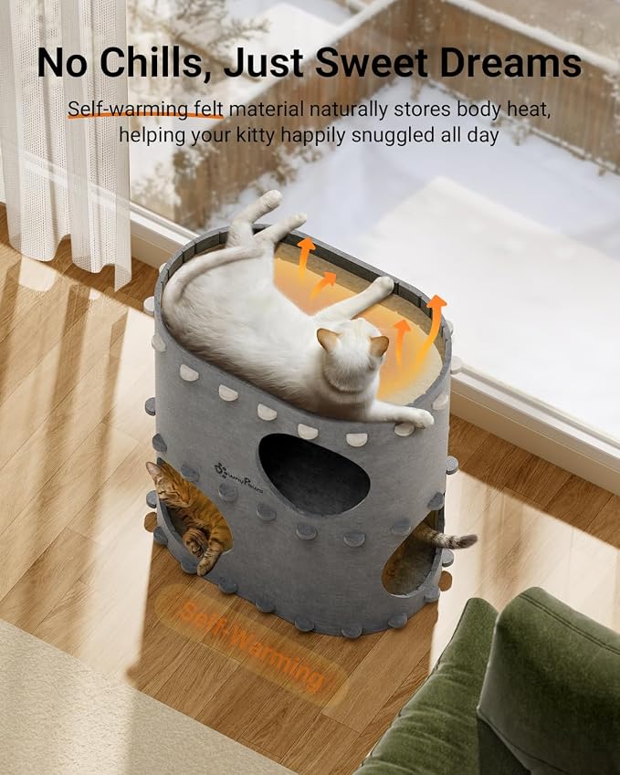 DownyPaws Cat House for Indoor Cats, 2-Storey Foldable Cat Bed Cave, Felt Cats - Image 3