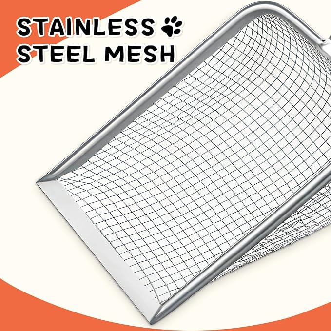 Cat Litter Scoop, Sturdy Litter Cleaner Corner Shovel, Stainless Steel Mesh - Image 4