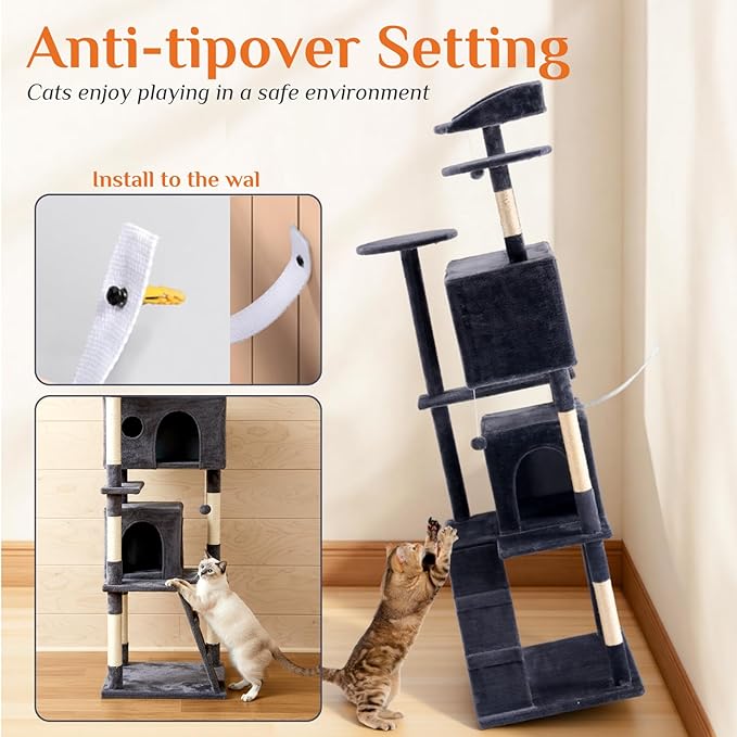 DUMOS 70-inch Indoor Cat Tree Tower –Multi-Level Pet House - Image 5