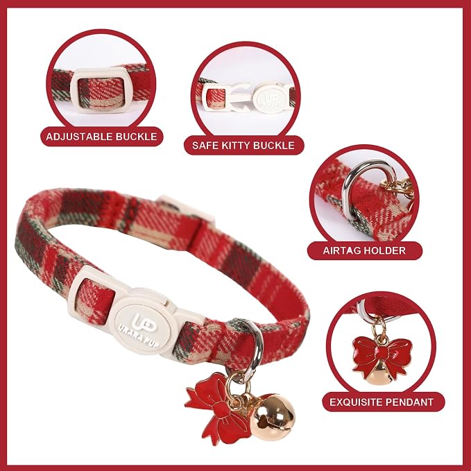 Cat Collar-2Pack Autumn Orange Plaid Kitten Collars-Halloween Plaid Breakaway - Image 4