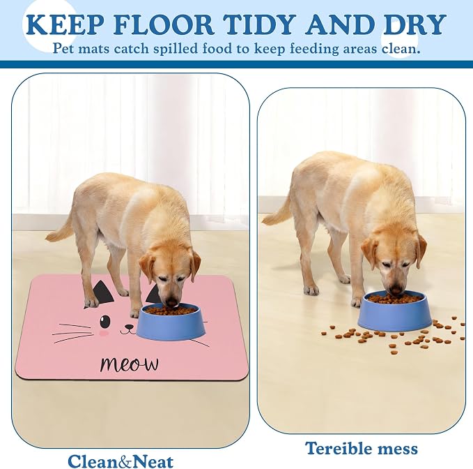 Pink Cat Meow Dog Food Mat–Christmas Stocking Absorbent Quick Dry Feeding - Image 5