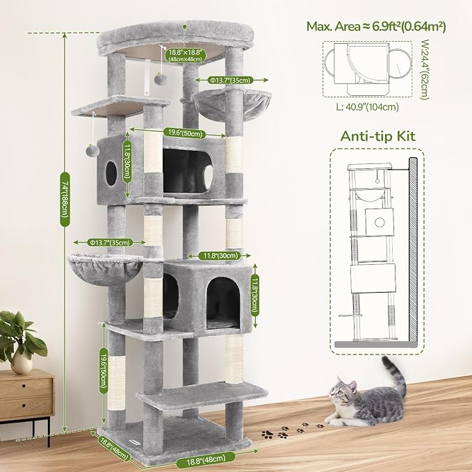 Globlazer Heavy Duty Cat Tree, 74in Sturdy Cat Tower - Image 6