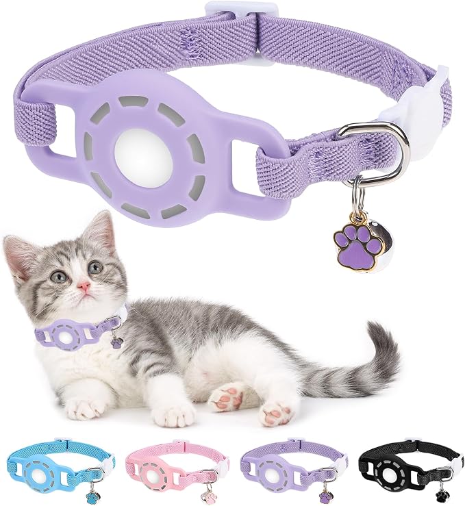 Airtag Cat Collar Breakaway, Stretchy Cat Tracker Collar by DILLYBUD