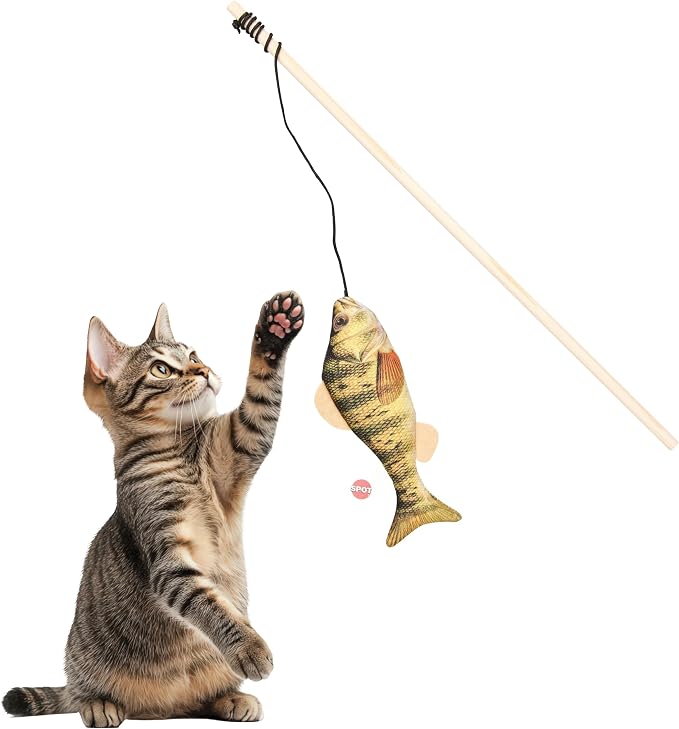 SPOT Fanatic Fish Teaser Wand for Cats – Realistic Fish Cat Toy by SPOT