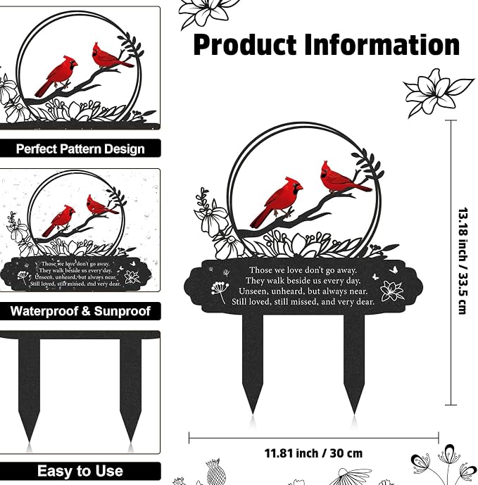 Cardinal Grave Decorations for Cemetery, Metal Memorial Stakes Grave - Image 2