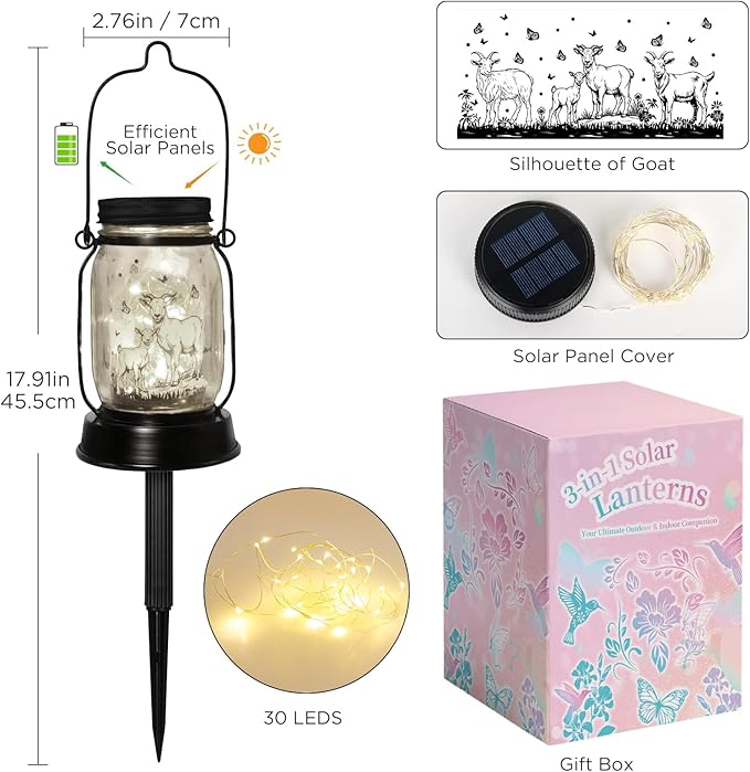 Goat Gifts for Women/Men Goat Solar Lanterns Mom Birthday Animal Lovers Lantern - Image 6
