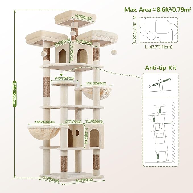 Globlazer Cat Trees and Towers for Multiple Adult Cats, 82-inch XXL Tall Cat - Image 7