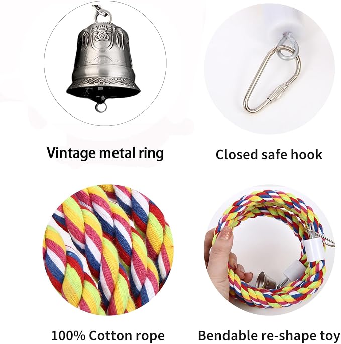 63'' Bird Rope Perches Birdcage Swing Toys 100% Cotton Natural Bird Perch - Image 3
