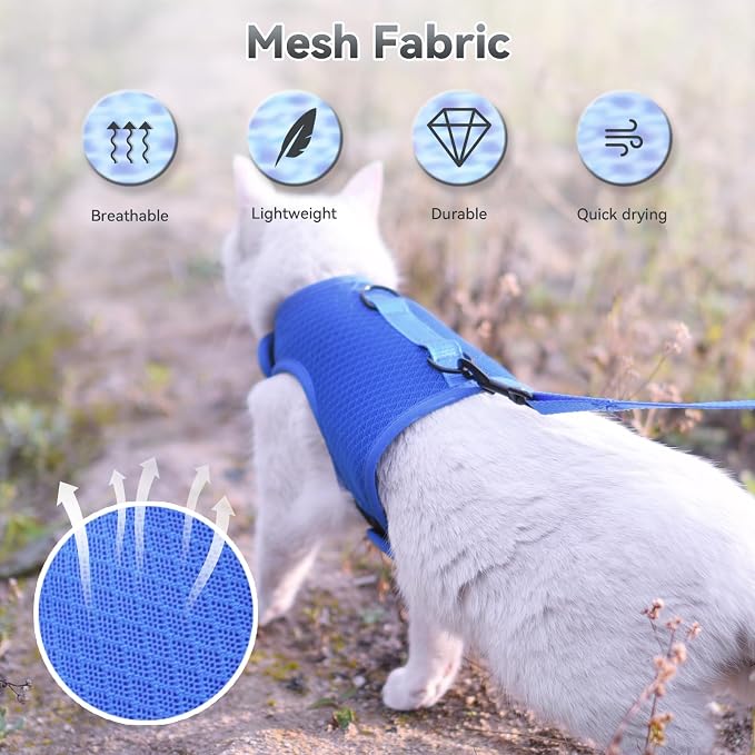 Cat Harness and Leash for Walking Escape Proof Breathable Mesh Fabric, Solid - Image 3