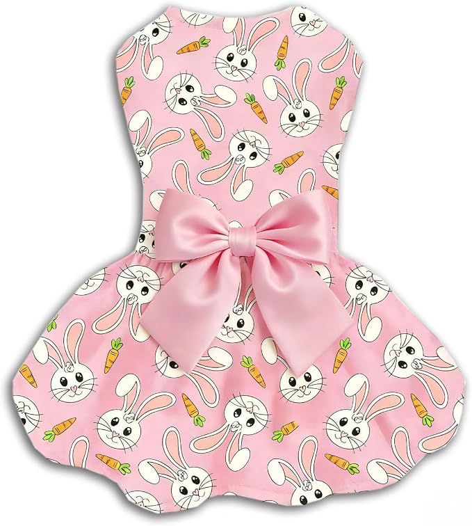 Easter Dog Dress with Pink Bunny Print, Cute Spring Pet Skirt by PohshidoPet