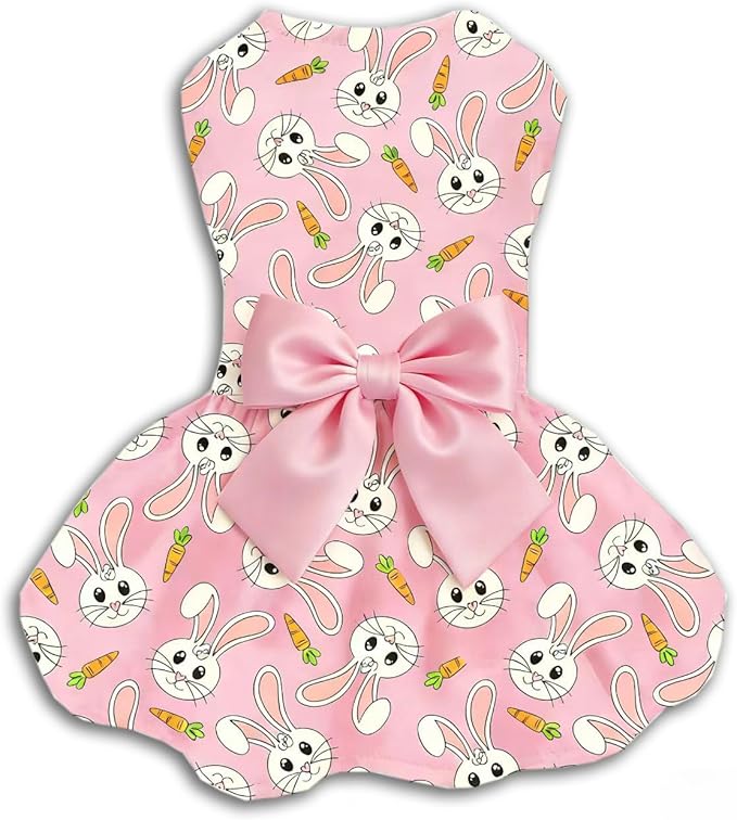 Easter Dog Dress with Pink Bunny Print, Cute Spring Pet Skirt by PohshidoPet