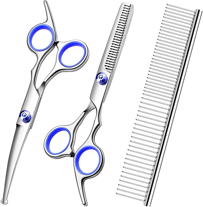 Professional Dog Grooming Scissors Kit, Titanium Coated Dog Scissors by FAIGEO