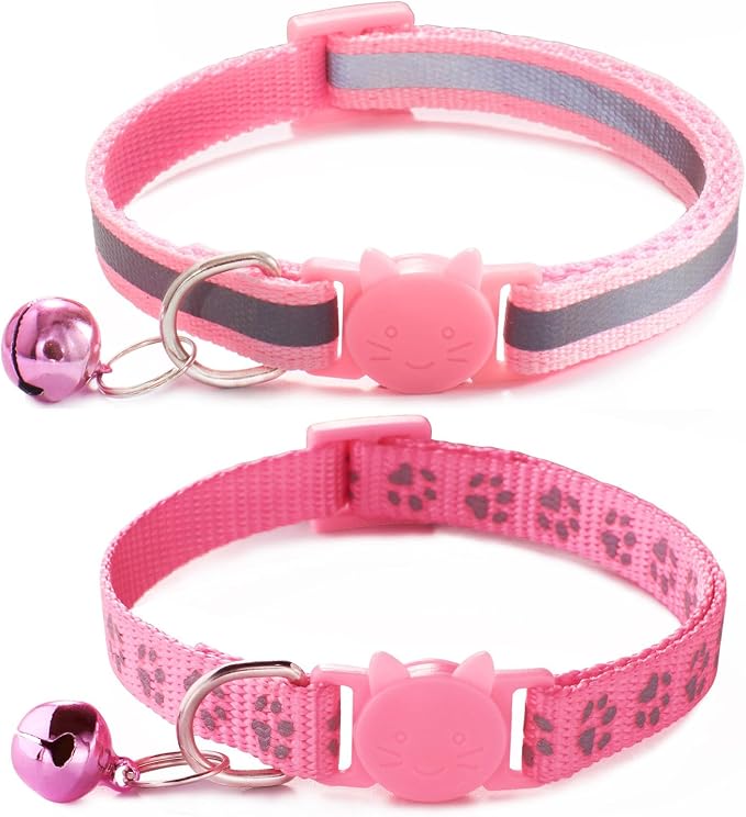 Pink Breakaway Cat Collar with Bells, Break Away Kitten Collar with Bells by YOUALSO