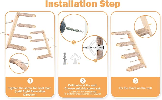 Cat Climbing Stair Shelf, Wall Mounted Ladder 2PCS 4 Steps Reversible Left & - Image 6