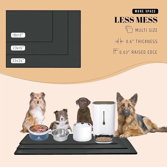 AVERYDAY 100% Waterproof Thicker Silicone Dog Food Mat, 0.63'' Raised Edge Bowl - Image 6