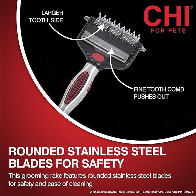 CHI for Dogs 2 in 1 Dematting and Deshedding Rake, Dual Head Dog Grooming Tool - Image 6