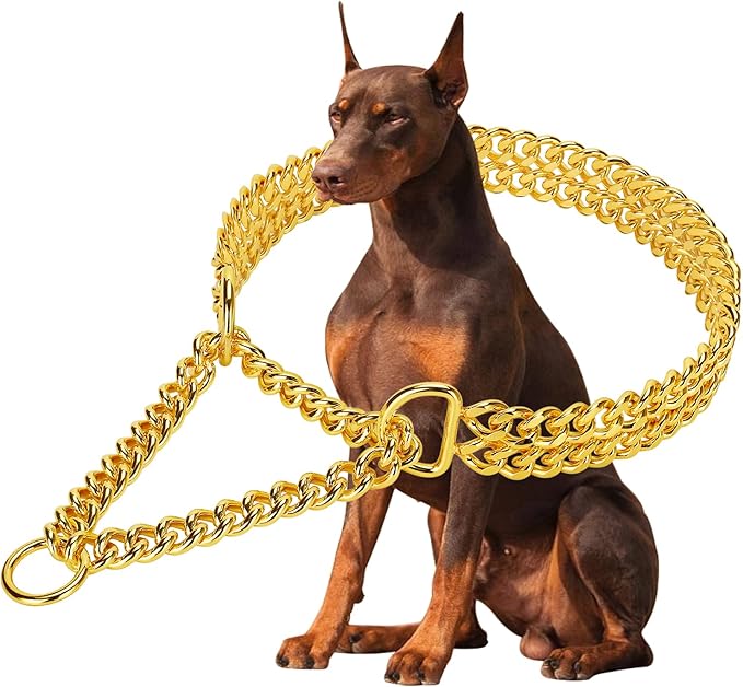 Gold Dog Chain Collar Stainless Steel 18K Gold Dog Collar Adjustable Walking by KINGOLDOS