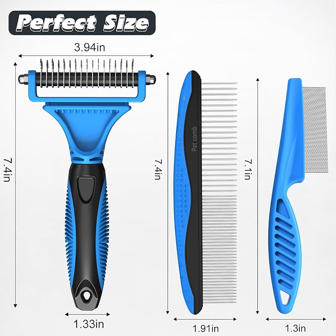 3PCS Pet Grooming Rake & Metal Comb & Flea Comb - Image 7