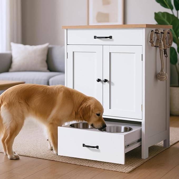 Dog Feeding Station with 2 Elevated Dog Bowls, Food Storage with Adjustable - Image 7