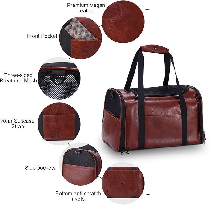 Fashion Leather Dog Carrier Cat Carrier Airline Approved Pet Carrier - Image 4
