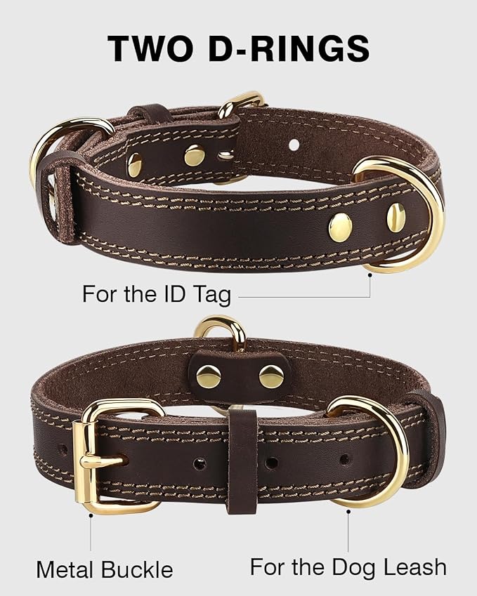 Joytale Leather Dog Collar for Medium Dogs, Genuine Thick Solid Leather - Image 3