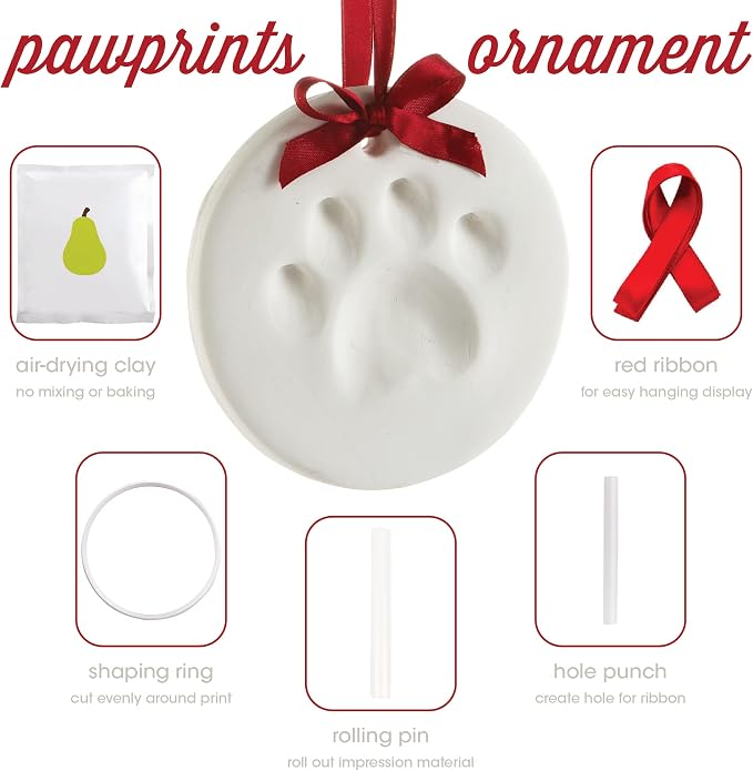 Pearhead Clay Pawprint Christmas Ornament, Pet Owner Holiday Gift, Dog or Cat - Image 3