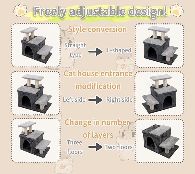 3-in-1 Pet Stairs for Cats for High Bed, Adjustable Dog Steps, Modular 3-Tier - Image 4