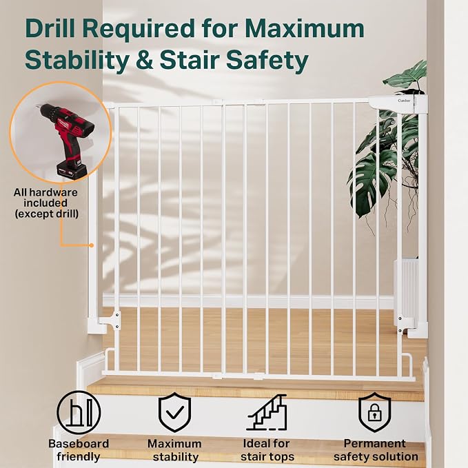 Cumbor 34" Extra Tall No Bottom Bar Baby Gate - Image 4