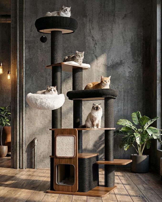 63" Modern Cat Tree Tower for Indoor Cats, Heavy Duty Cat Trees for Large Cat - Image 8