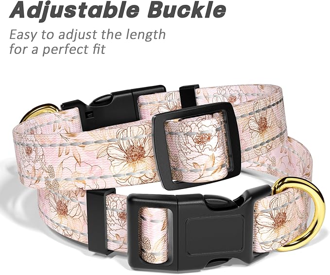 Reflective Dog Collar for Medium Dogs, Cute Flower Theme Adjustable Heavy-Duty - Image 6