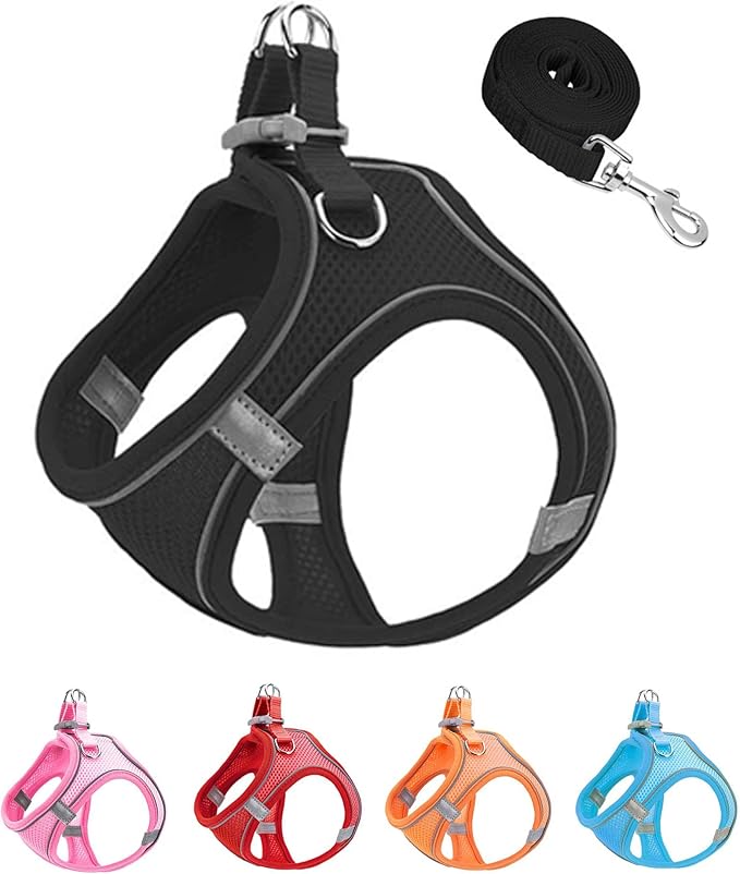 M Black Soft Mesh Dog Harness and Leash Set, No Escape Puppy Harnesses by Unknown