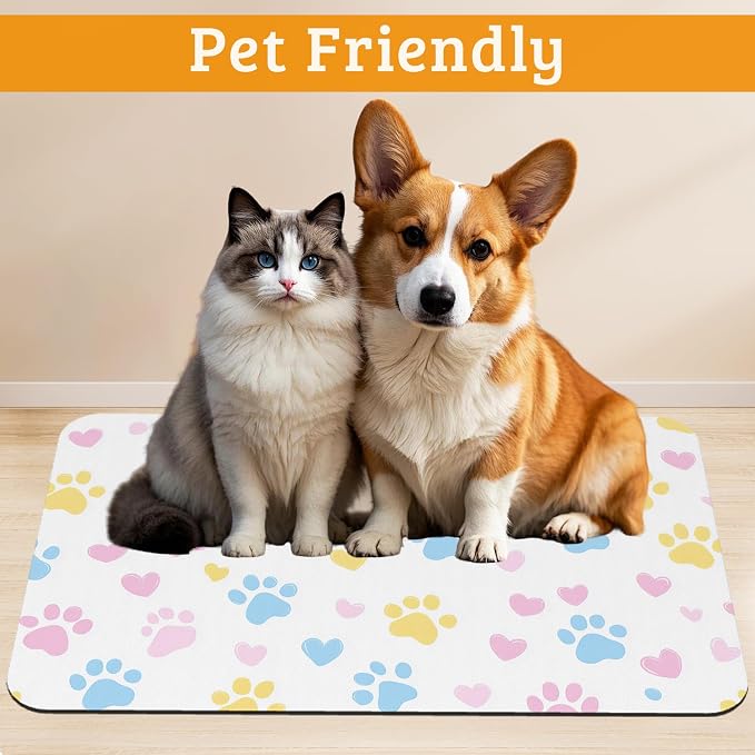 Dog Bowl Mat, Colorful Dog Paws Pet Feeding Mat - Image 2