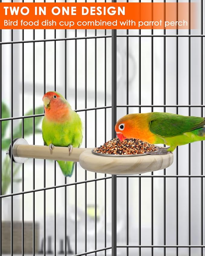 KATUMO Bird Perch Bird Feeding Cup Parrot Wood Perch Stand Toy Bird Cage - Image 4