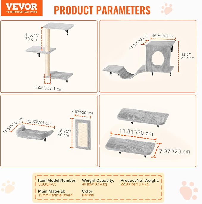 VEVOR Wall Mounted Cat Shelves, Perches - Image 7