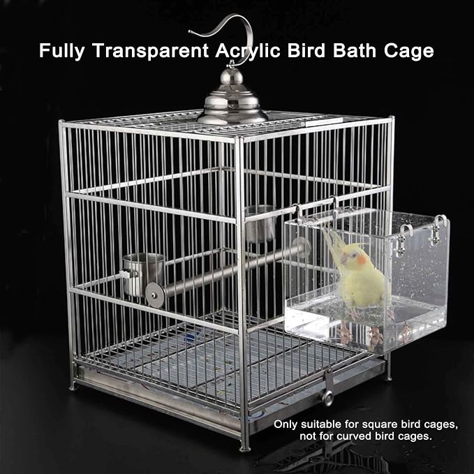 Hanging Cube Bird Bath Cage, Transparent Bird Bathtub Bath Shower - Image 6
