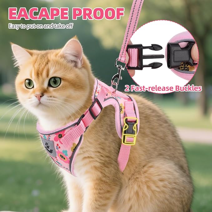 PUPTECK Cat Harness and Leash Set Escape Proof Reflective Cat Walking Harness - Image 4