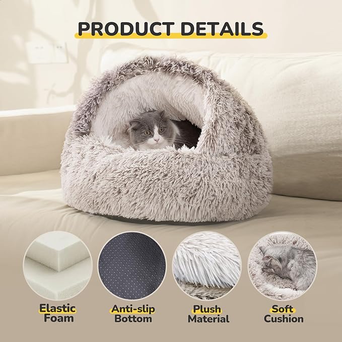 CATISM Cat Bed, Plush Hooded Cat Beds - Image 2