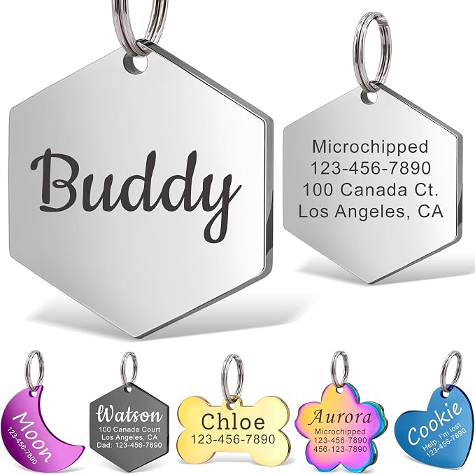 Anavia Personalized Pet ID Tags, Stainless Steel Glossy Laser Engraved Dog Cat by Anavia