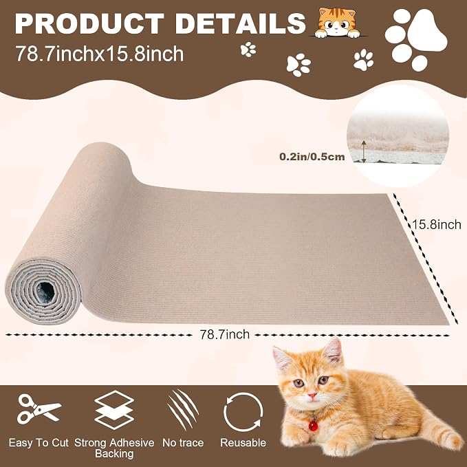 Cat Scratch Furniture Protector, 78.7"x15.8" Cat Scratching Mat, Trimmable - Image 2