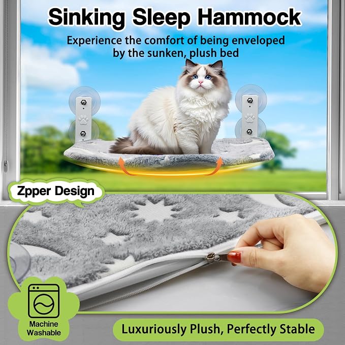 Cat Window Perch, Cordless Foldable Pet Hammock Bed Glow in The Dark, Glowing - Image 5