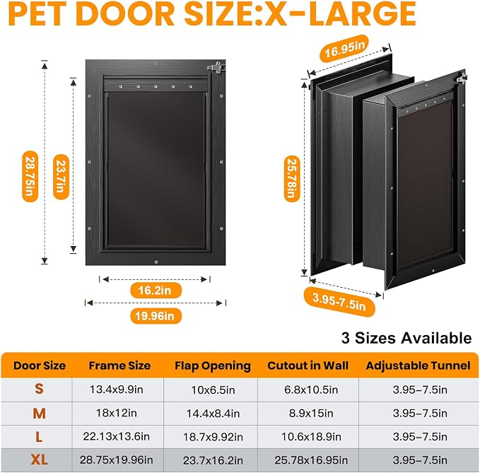 XL Dog Door for Wall, All Aluminum Extra Large Dog Door, Heavy Duty Pet Door - Image 6