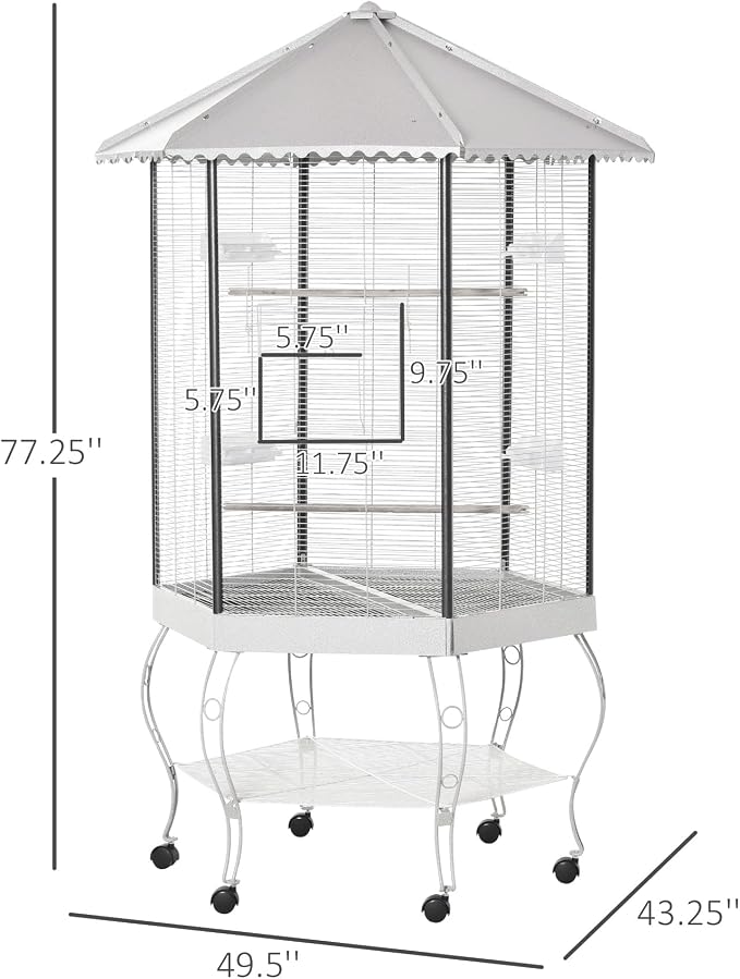 PawHut 44" Hexagon Covered Canopy Portable Aviary Flight Bird Cage - Image 7