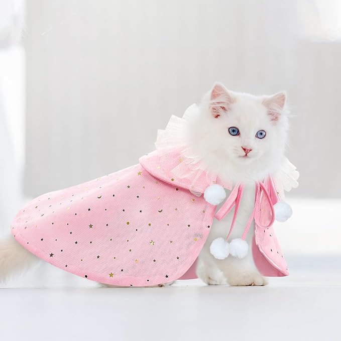 KOUPA Pet Wedding Costume for Cat Small Dogs, Sparkly Cat Clothes Tulle Cloak - Image 9