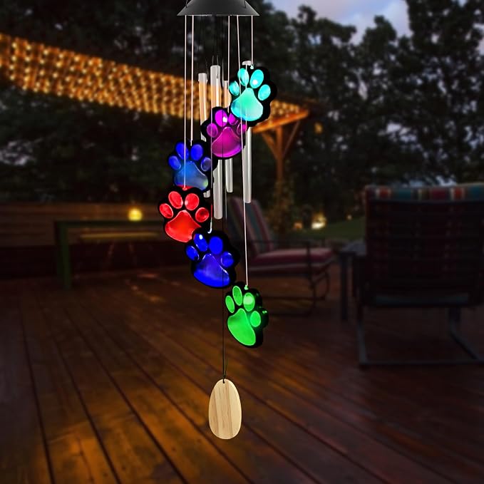 Paw Print Solar Wind Chimes for Outside, Color Changing Paw Prints Wind Chimes - Image 6