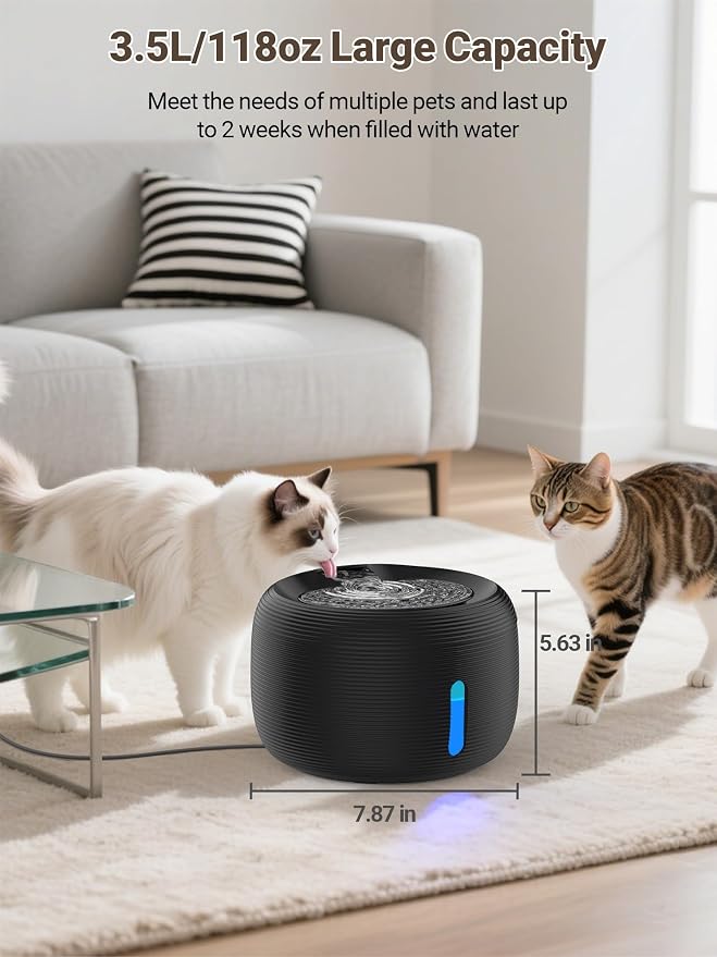 SIBAYS Cat Water Fountain, 3.5L/118oz Large Capacity Pet Water Fountain Cat - Image 2