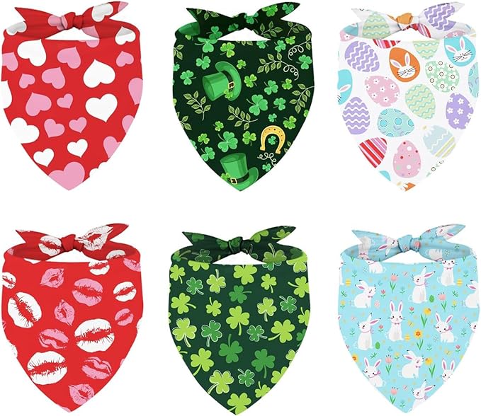 Whaline 6 Pack Valentine's Day Pet Bandanas Heart Pet Neckerchief Shamrock by Whaline